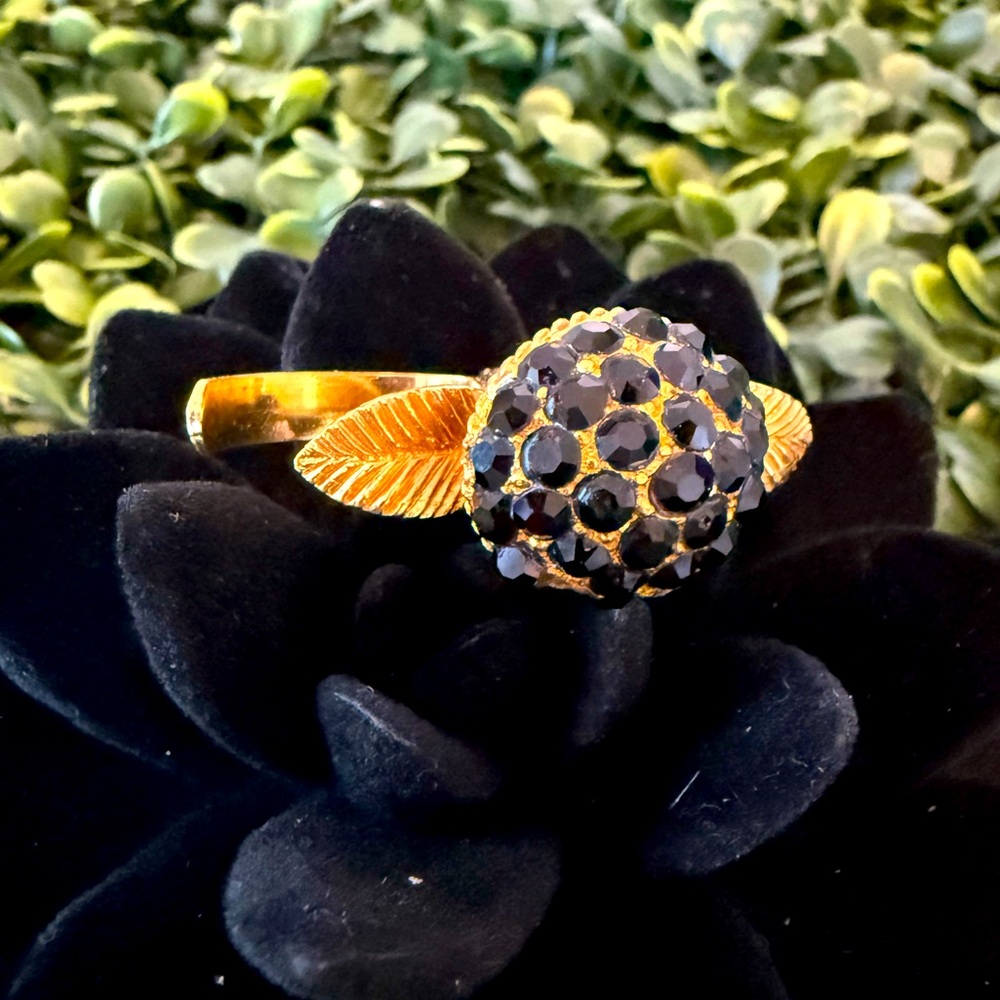 Rare Sarah Coventry Double Finger Ring Black Rhinestone Sz 6-7